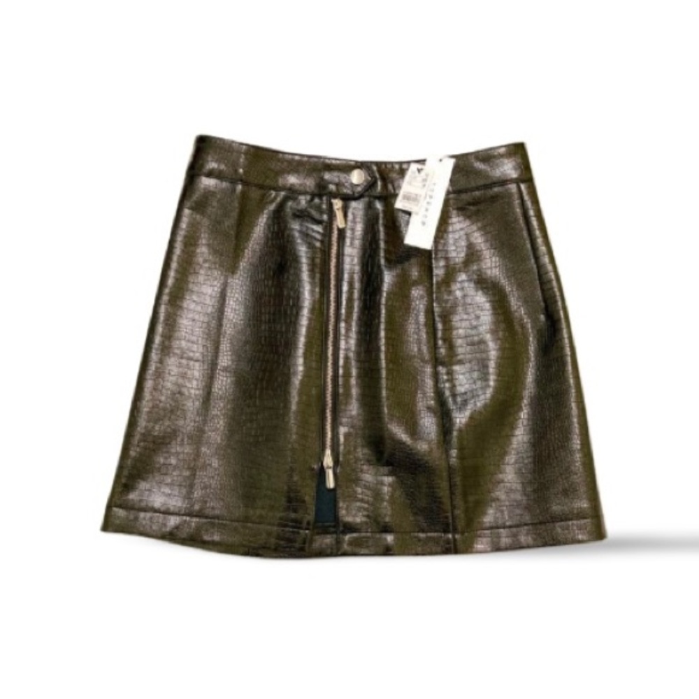 Topshop Croc Effect Faux Leather Zip Mini Skirt - Size 8 - Picture 5 of 12